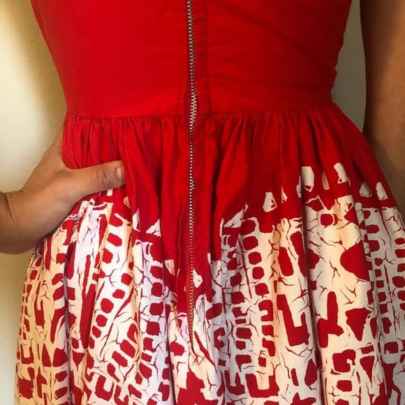 Vintage 50s Kamehameha Hawaii Tropical Red White Fit and Flare Print Sundress - Picture 8 of 12